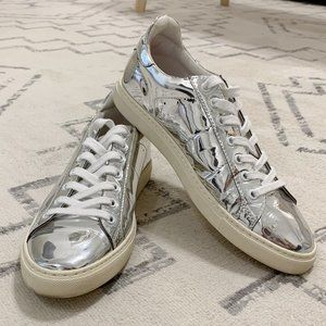 IRO Metallic Basic Mirrored-leather Sneakers Silver, Sz 40